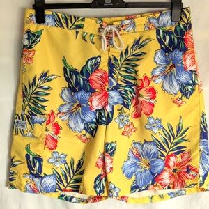 Polo Ralph Lauren Tropical Print Yellow Swim Trunks Sz XL